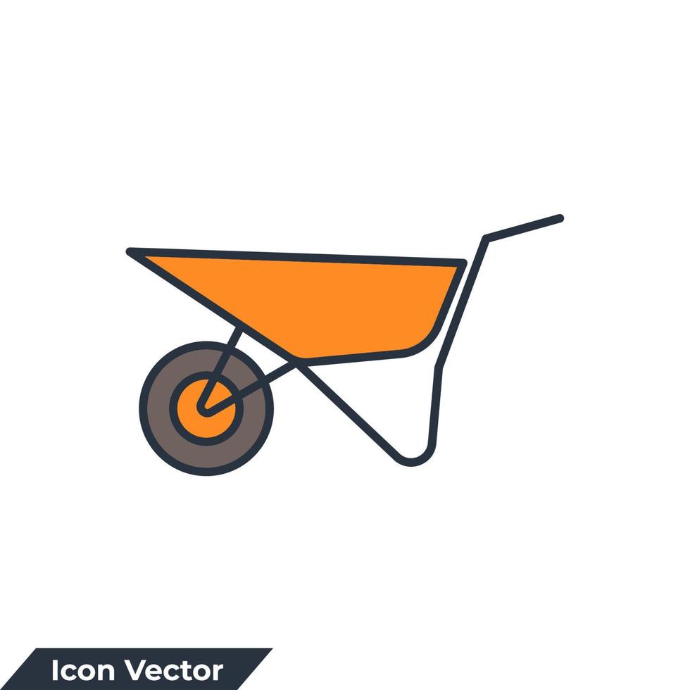 illustration vectorielle de brouette icône logo. modèle de symbole de chariot de brouette pour la collection de conception graphique et web vecteur