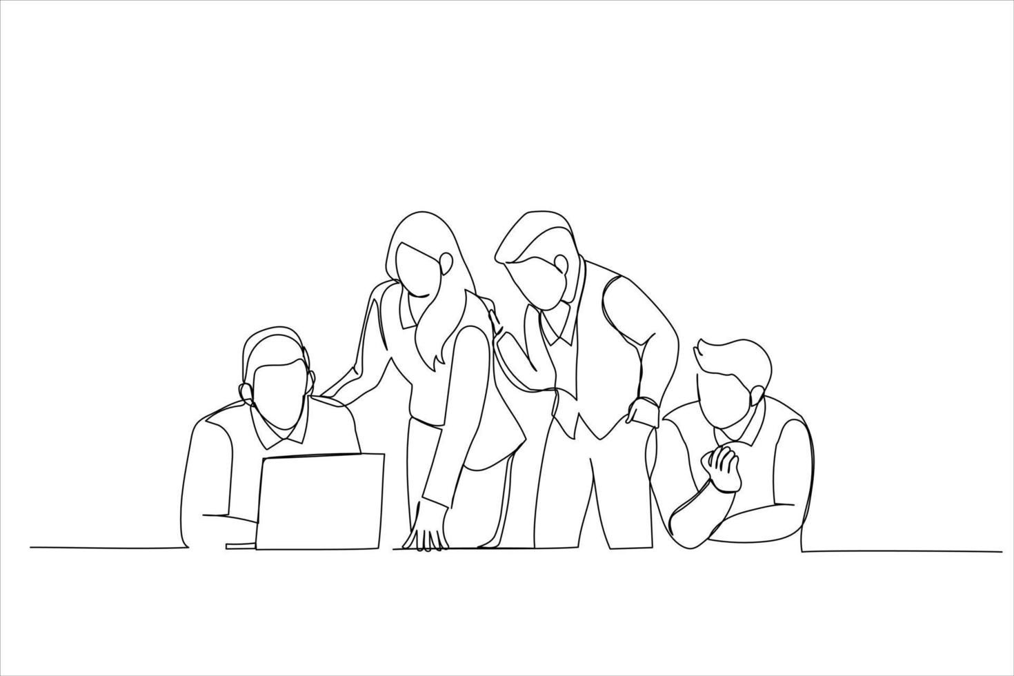 illustration de gens d'affaires travaillant ensemble au bureau. style d'art d'une ligne vecteur