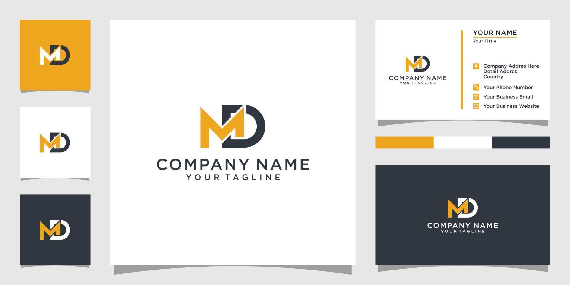 vecteur de conception de logo de lettre md ou dm avec conception de carte de visite.