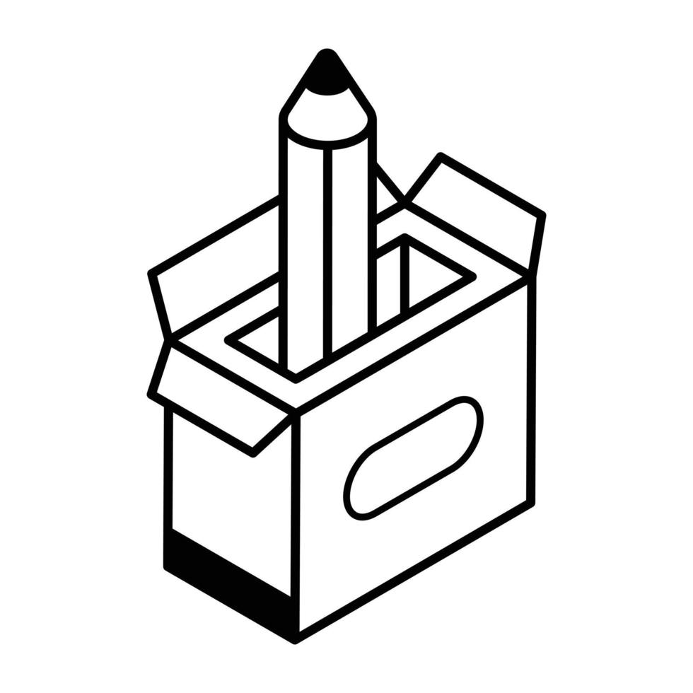 une icône isométrique de ligne de trousse à crayons vecteur