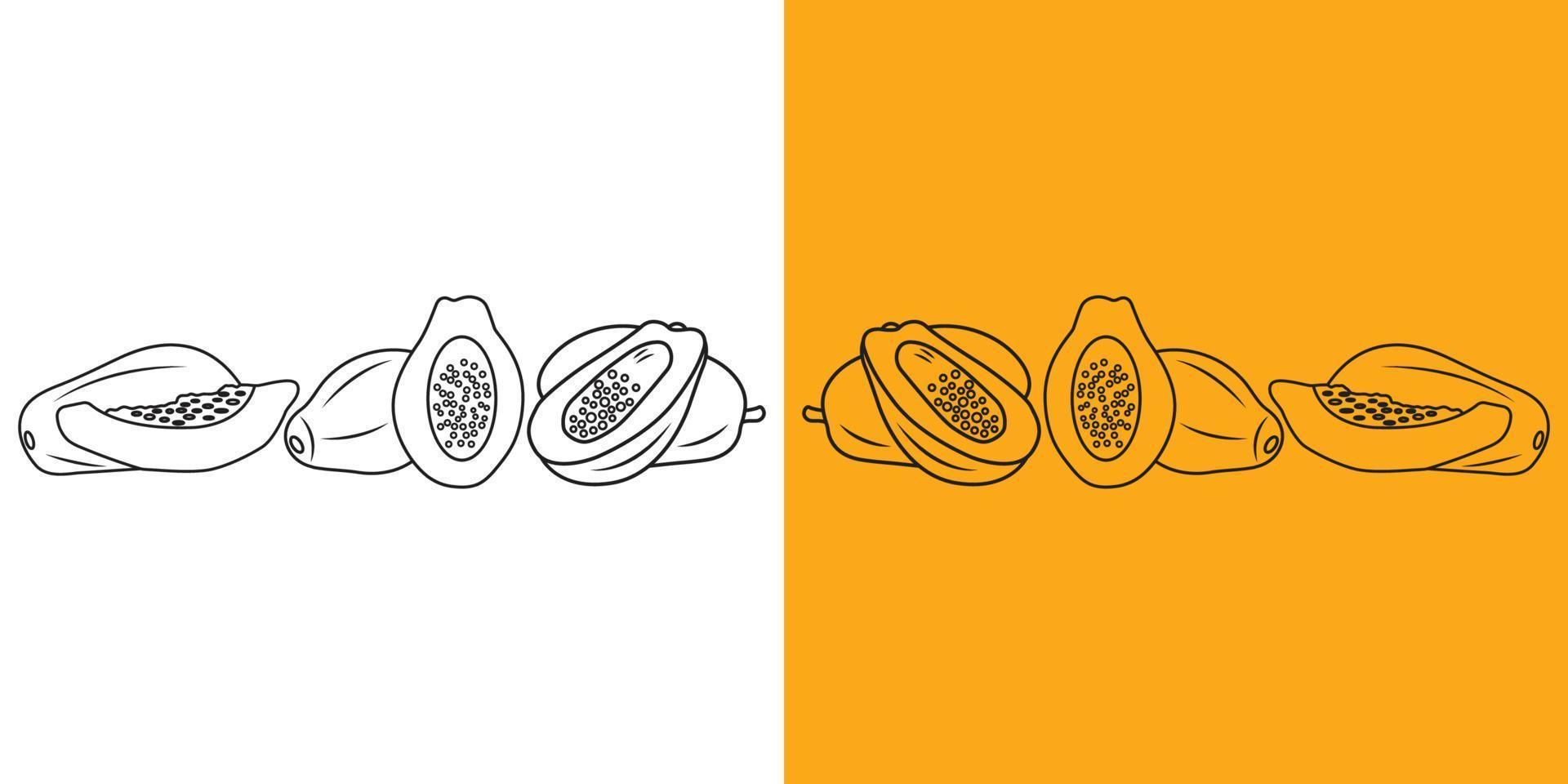 segment complet et tranché de doodle vectoriel de papaye sur fond isolé.