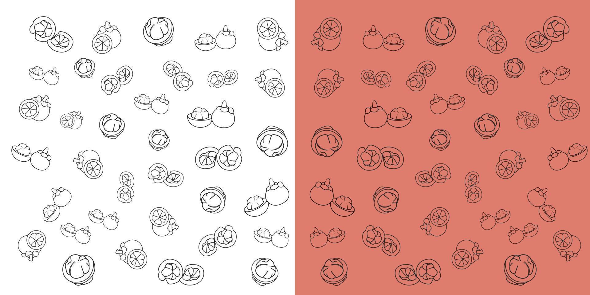 fruit tropical.mangosteen doodle pattern vector background.nutrition, fruits de thaïlande, mangoustan.