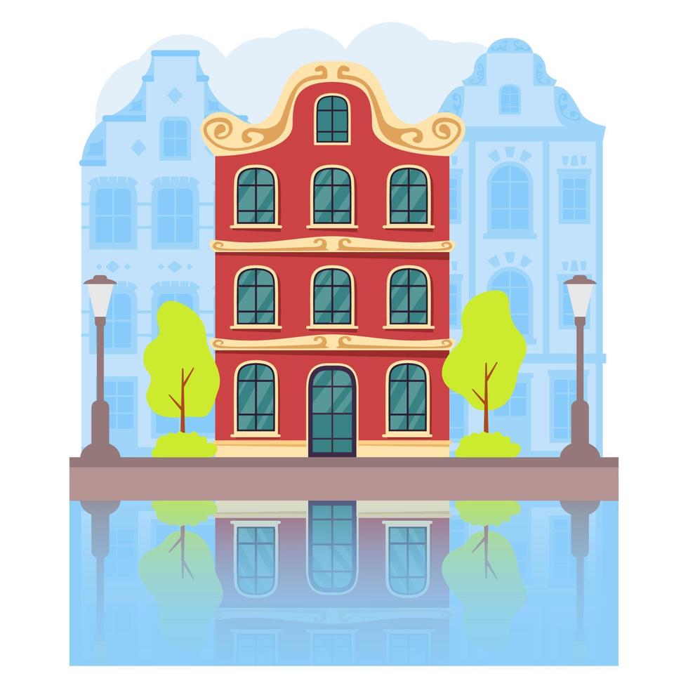 bâtiment de la ville été amsterdam.river canal.vector illustration plate. vecteur