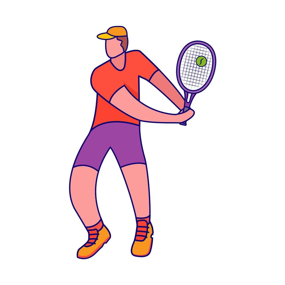 joueur de tennis homme frappant la balle avec racket.vector illustration plate.isolé sur fond blanc. vecteur