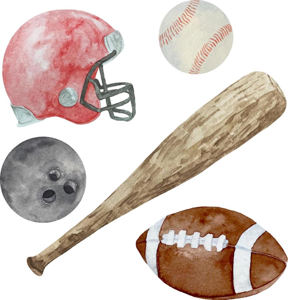 ensemble de sport aquarelle avec casque de football américain, ballon et bas vecteur