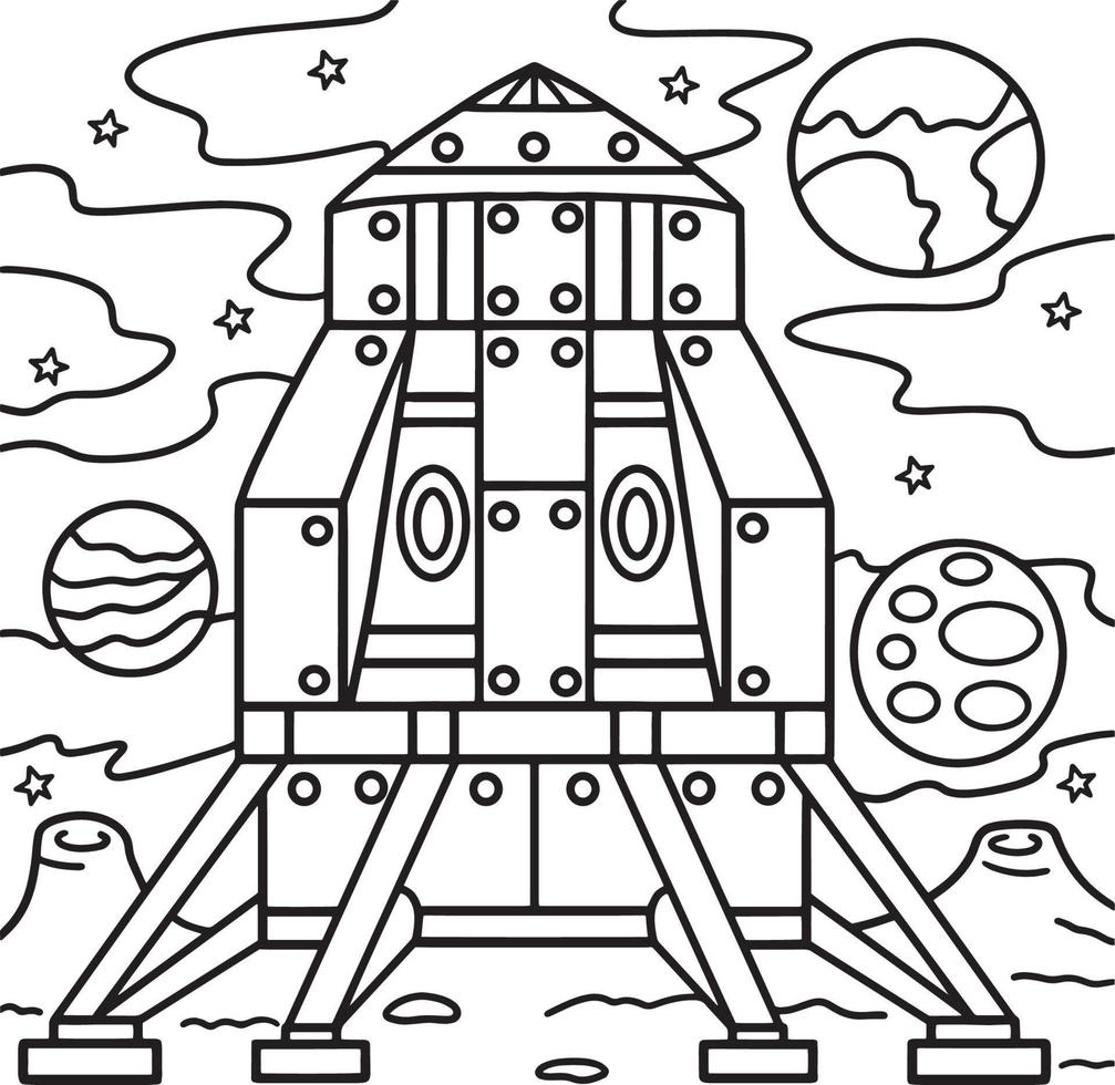 atterrisseur lunaire sur la page de coloriage de la lune pour les enfants vecteur
