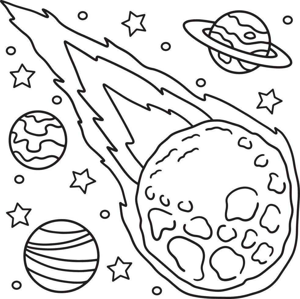 Page de coloriage d'astéroïde qui tombe pour les enfants vecteur