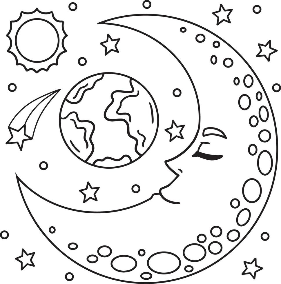 Coloriage croissant de lune endormi pour les enfants vecteur