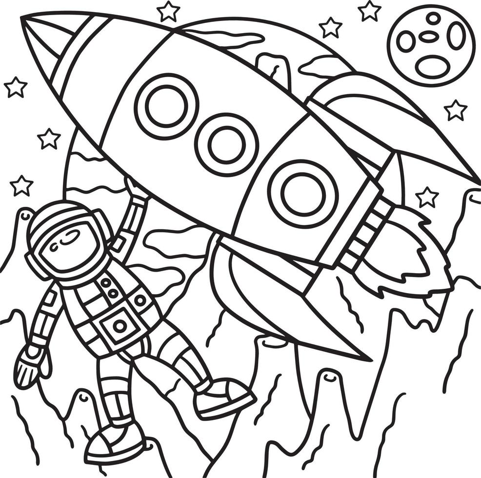 coloriage de fusée spatiale astronaute pour les enfants vecteur