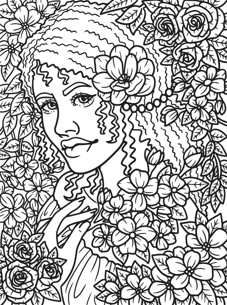 coloriage de fille de fleur mignonne afro américaine vecteur