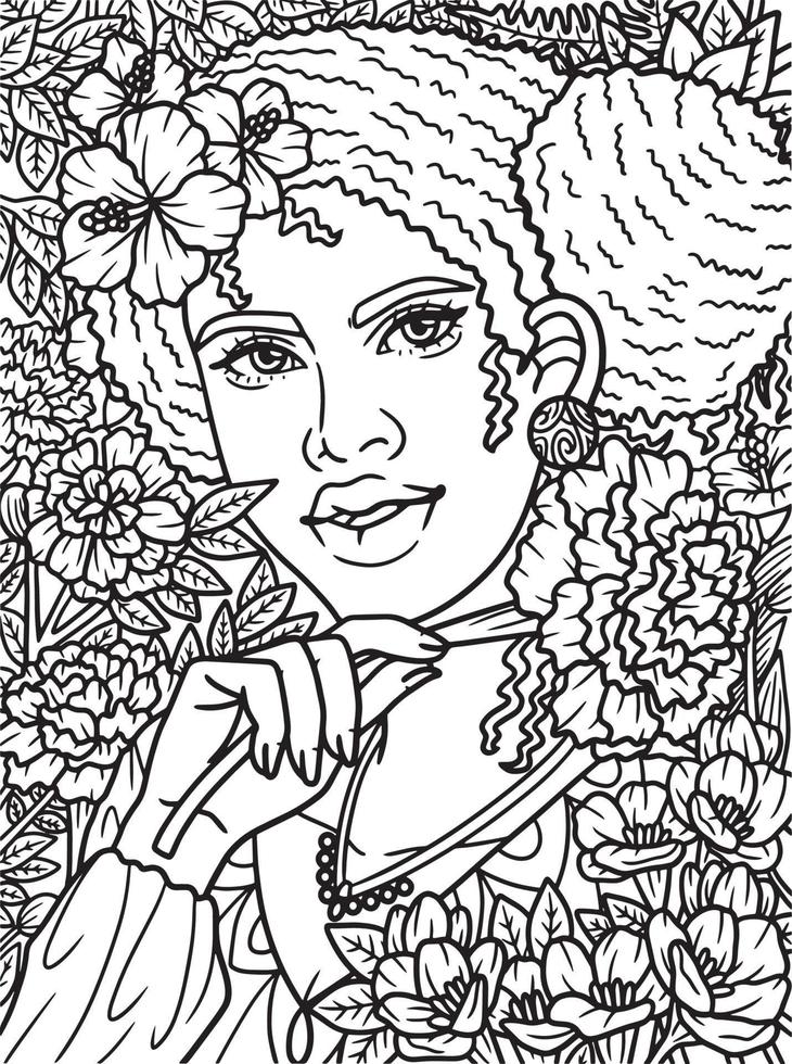 belle page de coloriage de fille afro-américaine pour les enfants vecteur