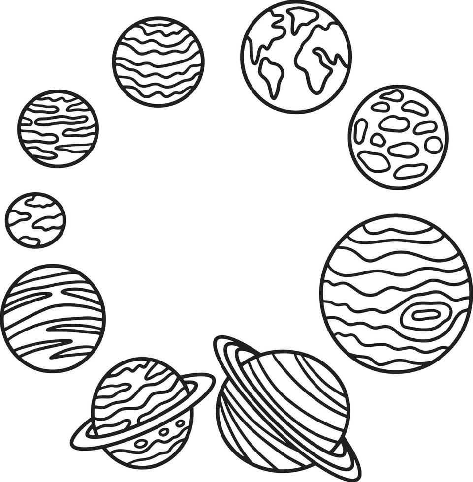 Page de coloriage isolée du système solaire pour les enfants vecteur