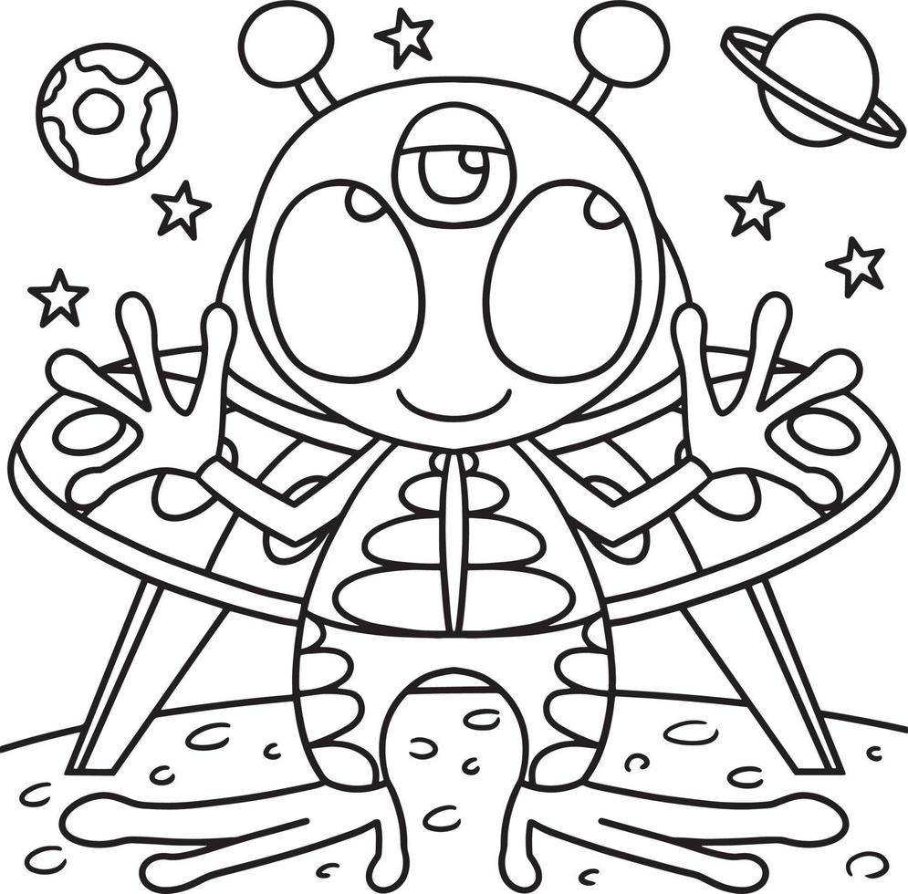 coloriage de l'espace extraterrestre ufo pour les enfants vecteur