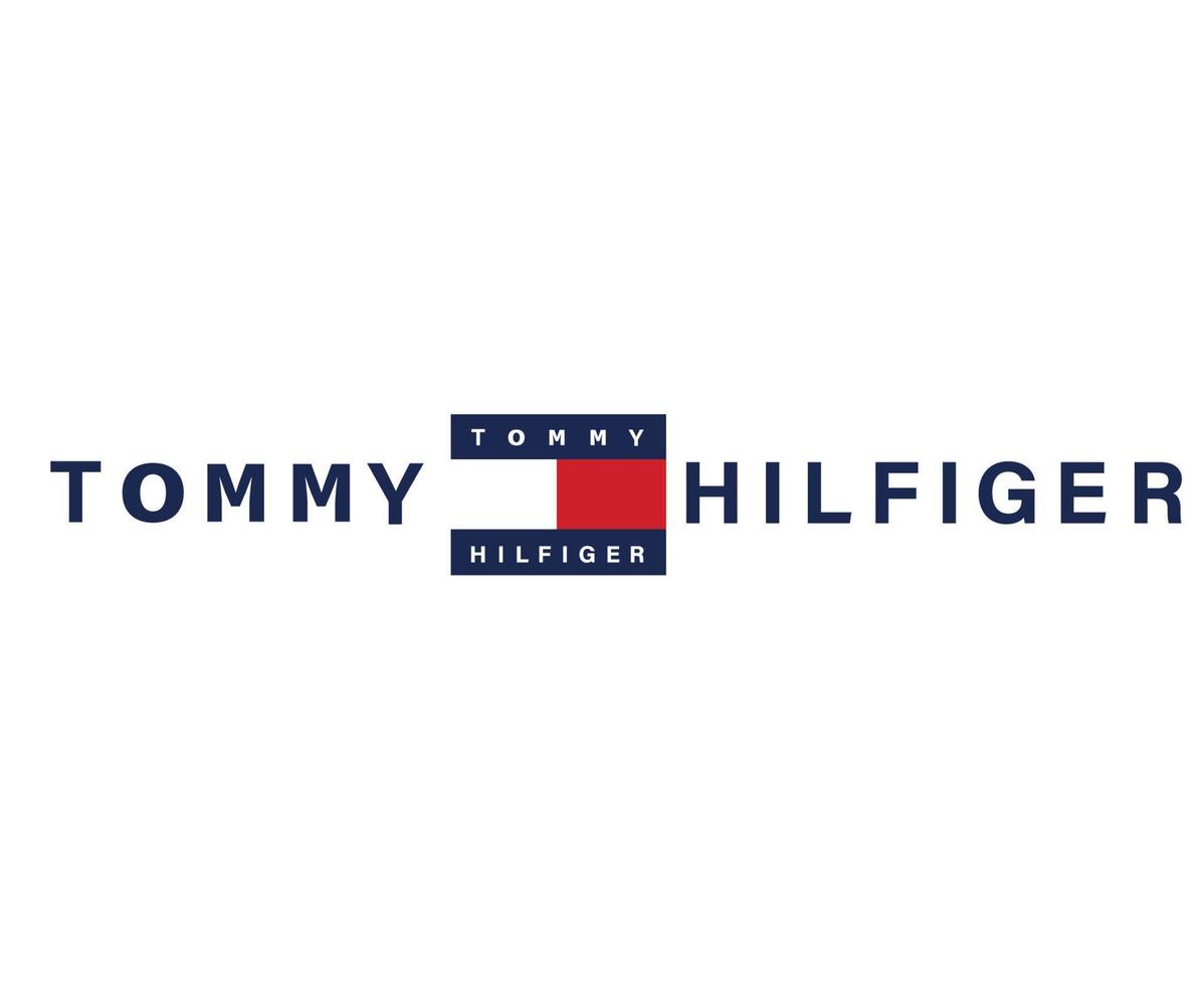 logo symbole tommy hilfiger rouge et bleu avec icône de conception de vêtements nom abstrait illustration vectorielle de football avec fond blanc vecteur
