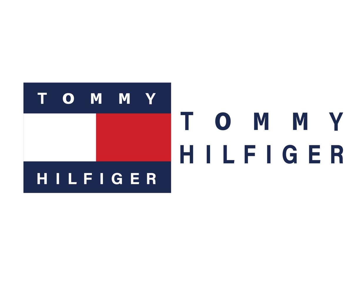 symbole du logo tommy hilfiger rouge et bleu avec icône de conception de vêtements nom abstrait illustration vectorielle de football avec fond blanc vecteur