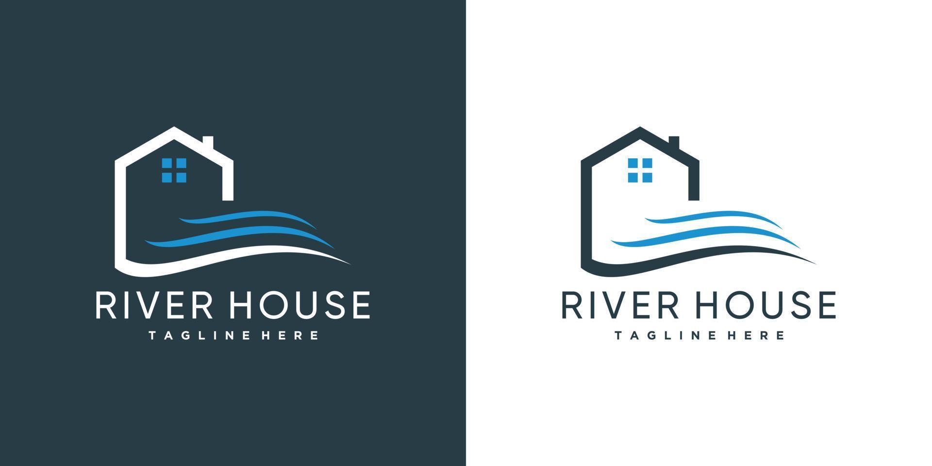 modèle de conception de logo de maison de rivière avec un concept moderne vecteur