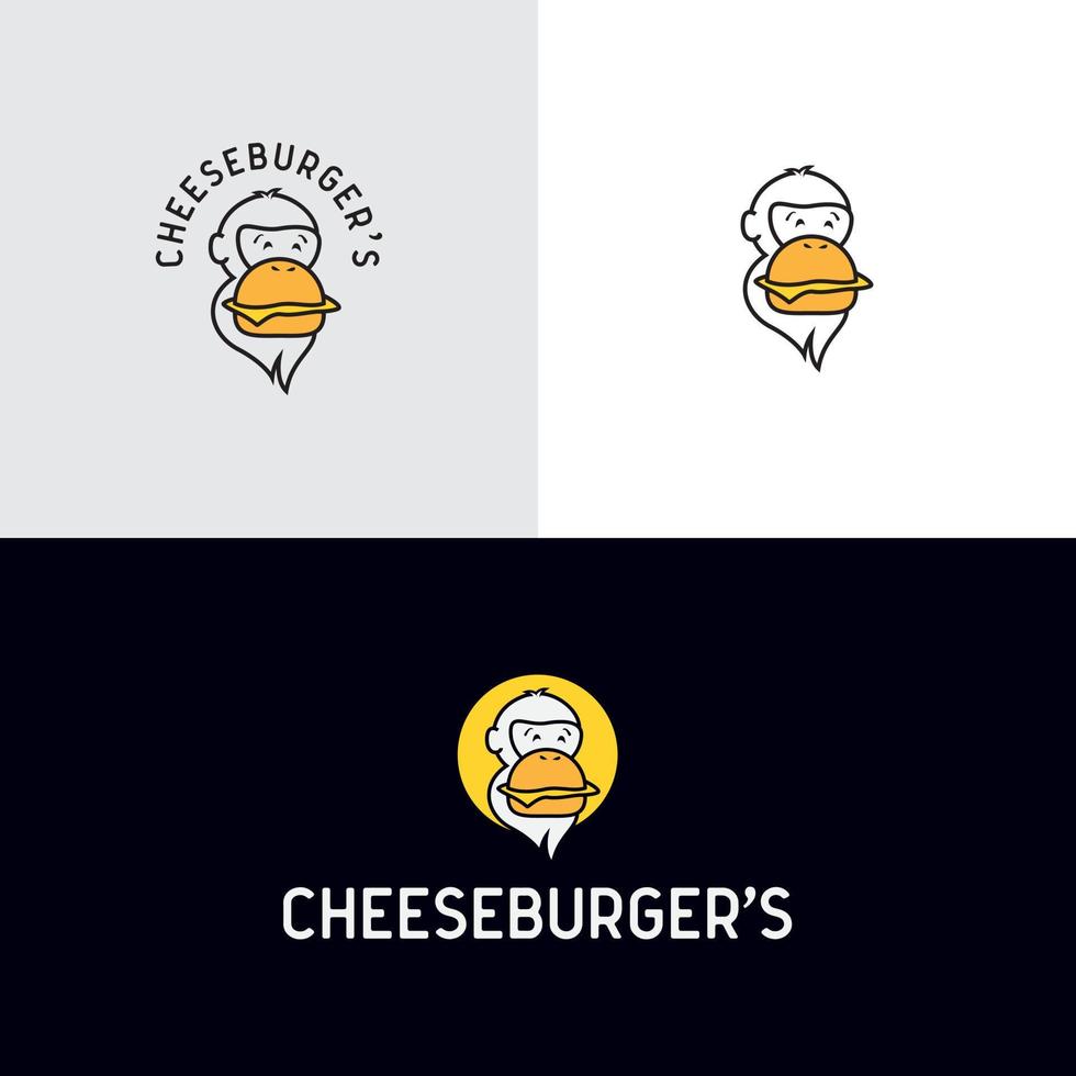 illustration de cheeseburger, singes souriants vecteur