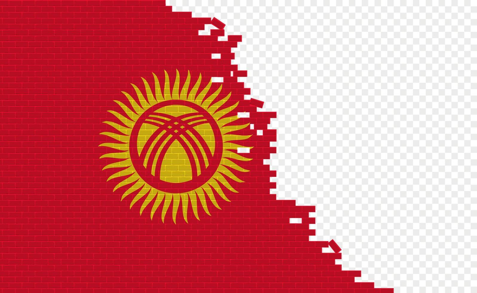 drapeau du kirghizistan sur le mur de briques cassées. champ de drapeau vide d'un autre pays. comparaison de pays. édition facile et vecteur en groupes.