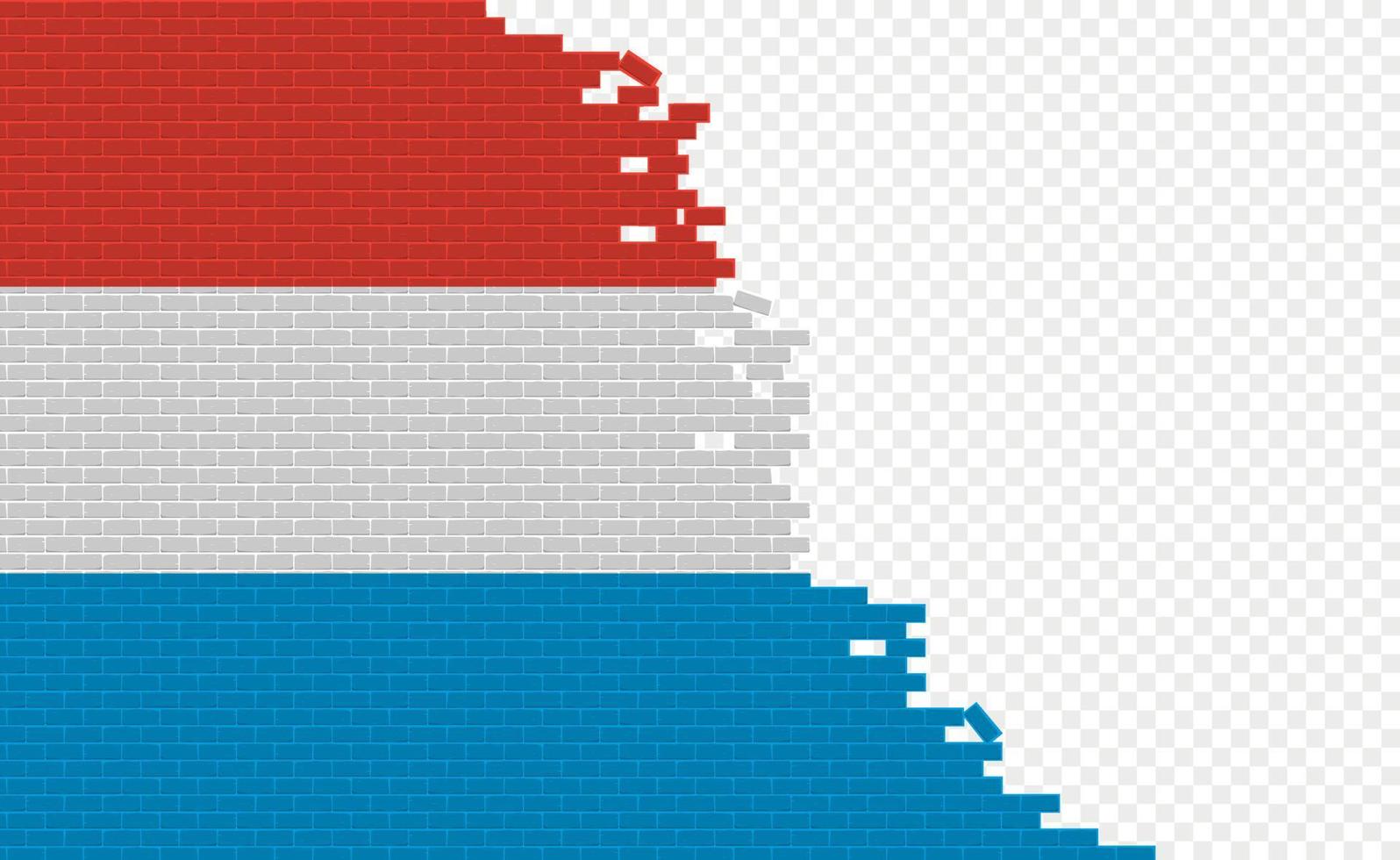 drapeau luxembourgeois sur le mur de briques cassées. champ de drapeau vide d'un autre pays. comparaison de pays. édition facile et vecteur en groupes.