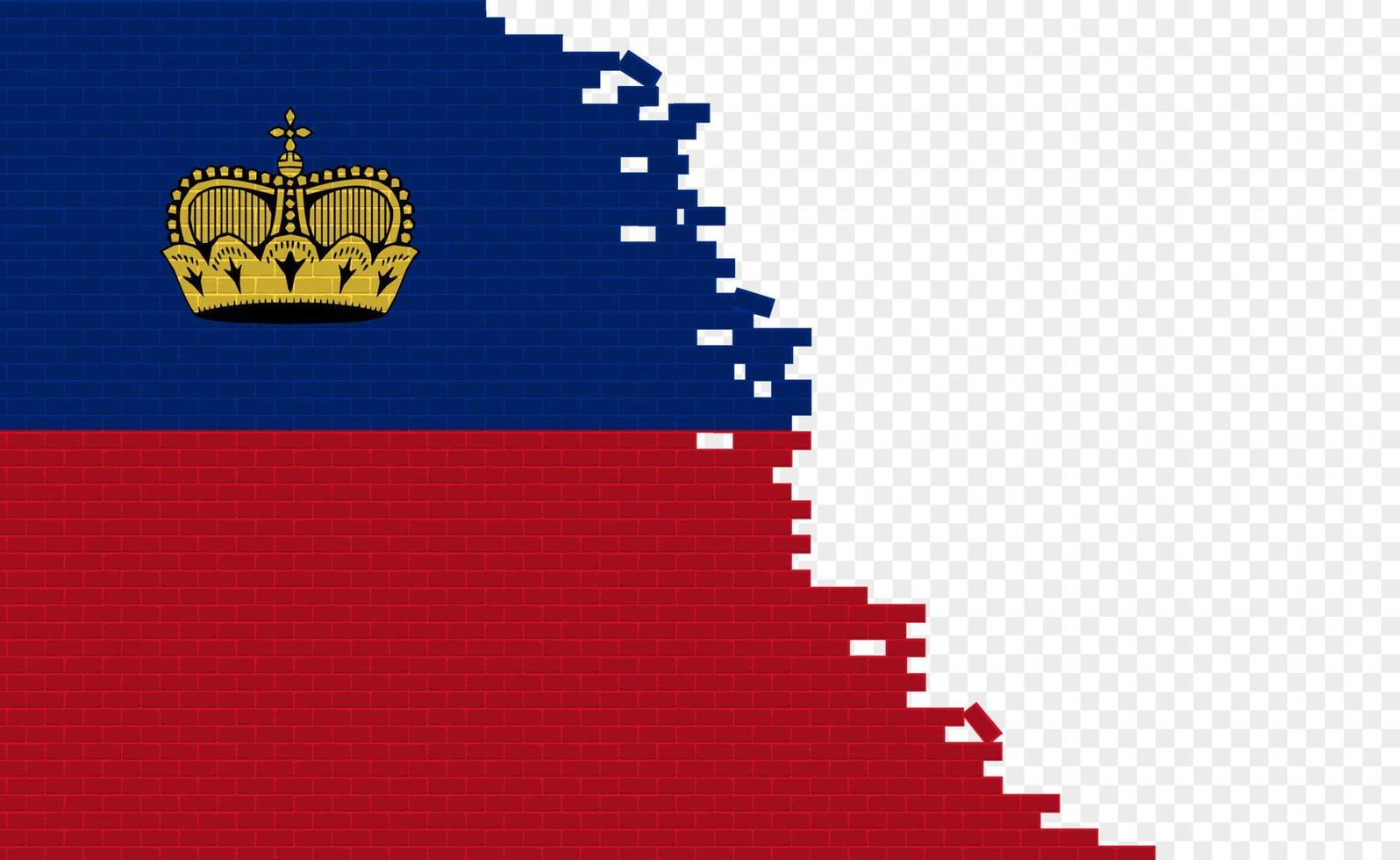 drapeau du liechtenstein sur le mur de briques cassées. champ de drapeau vide d'un autre pays. comparaison de pays. édition facile et vecteur en groupes.