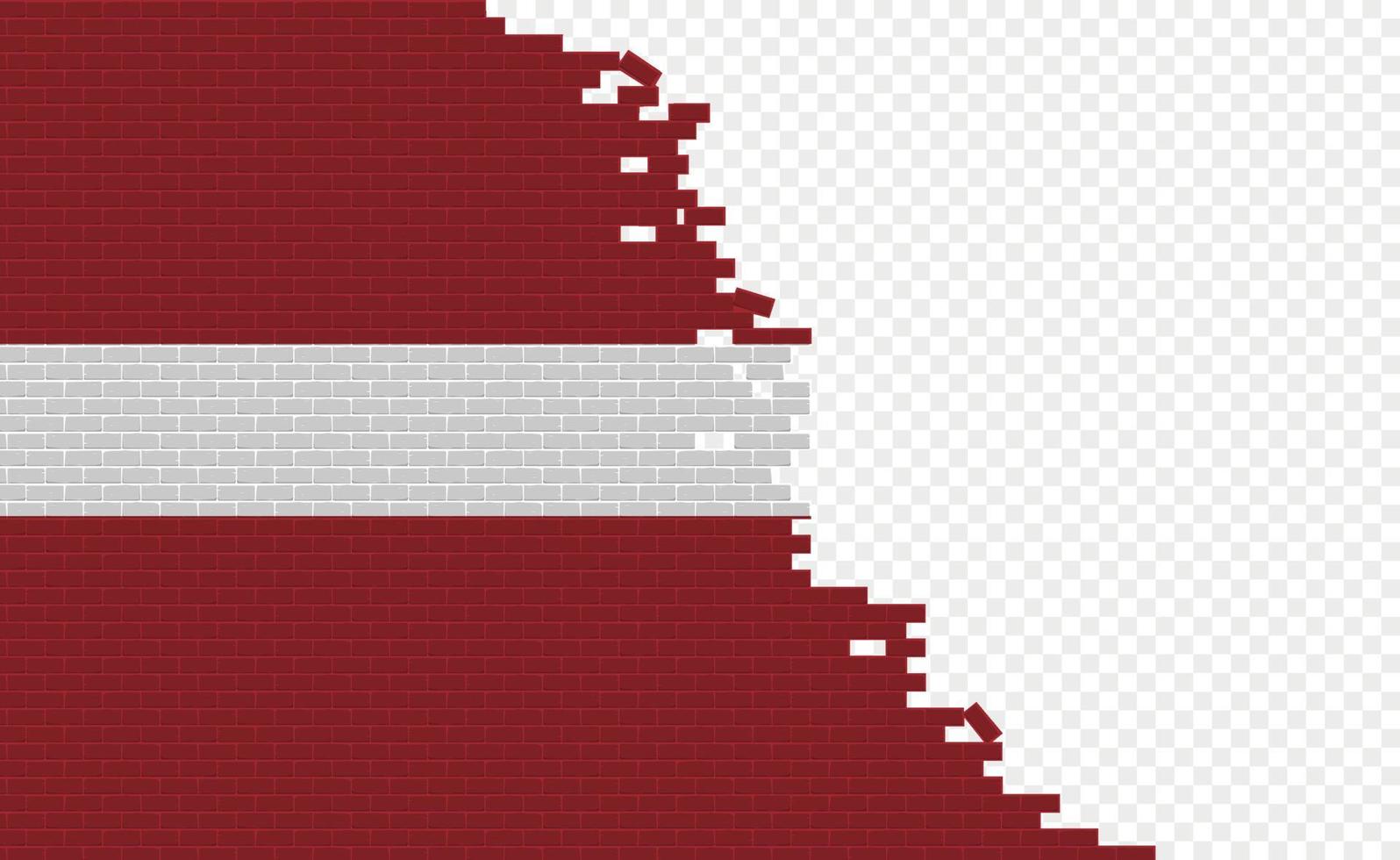 drapeau de la lettonie sur le mur de briques cassées. champ de drapeau vide d'un autre pays. comparaison de pays. édition facile et vecteur en groupes.