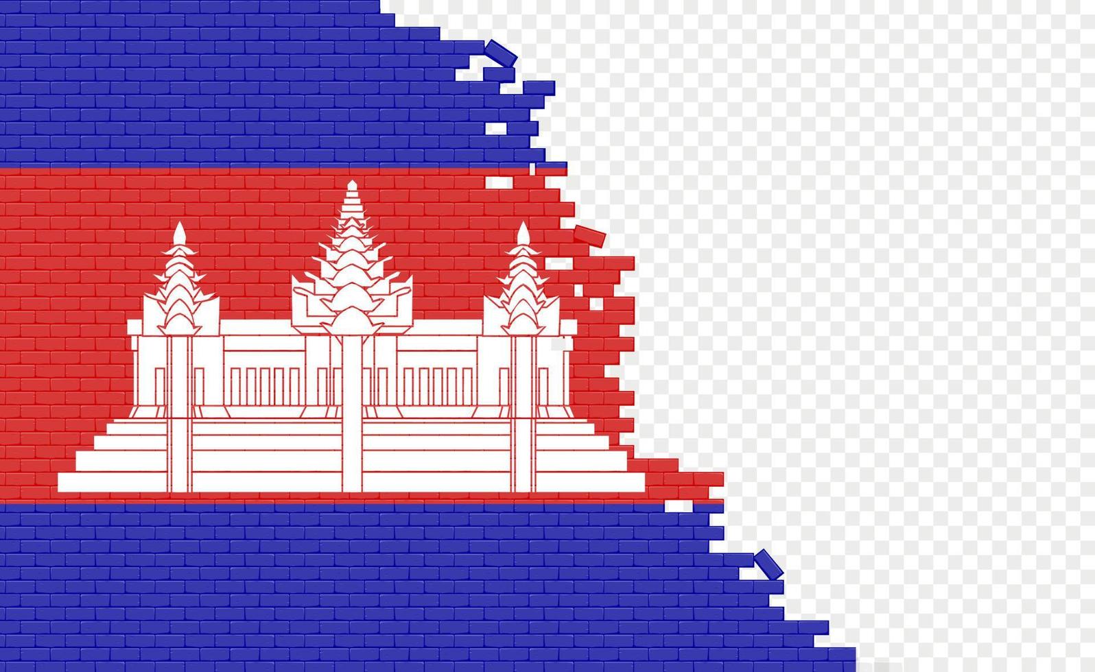drapeau cambodge sur mur de briques cassées. champ de drapeau vide d'un autre pays. comparaison de pays. édition facile et vecteur en groupes.
