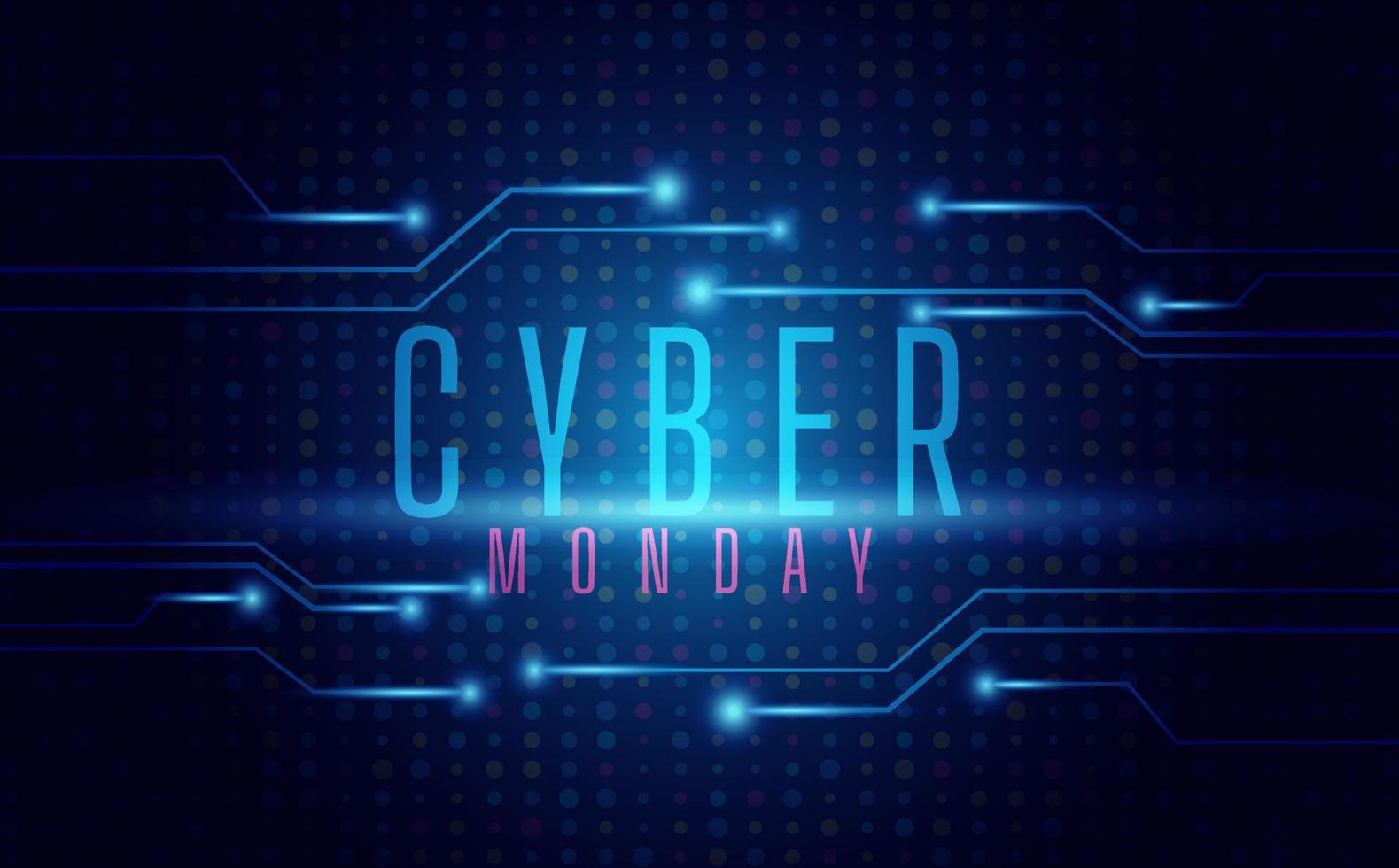 bannière pour le cyber lundi, avec illustration de fond de carte de circuit imprimé bleu technologie vecteur