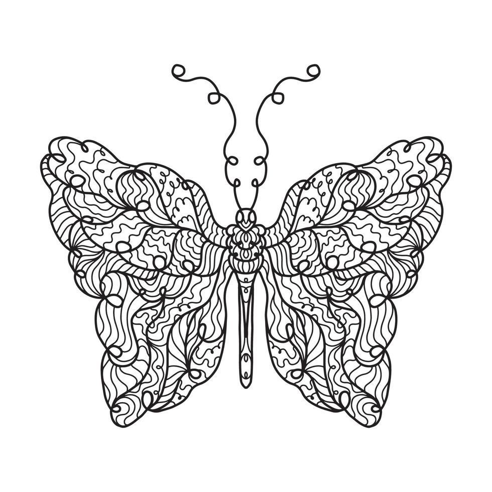 illustration d'un papillon. modèle d'art de griffonnage. Coloriage anti-stress pour adulte vecteur