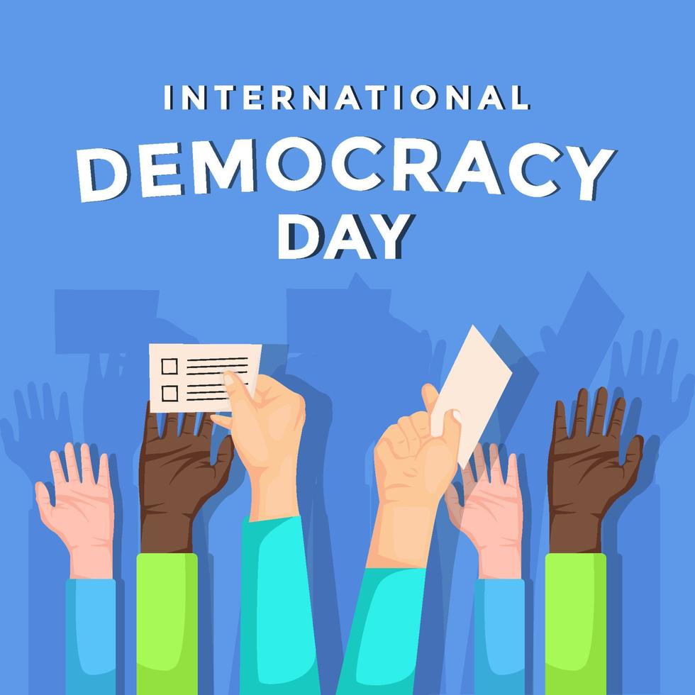 la journée internationale de la démocratie avec les mains tient le vote sur papier vecteur