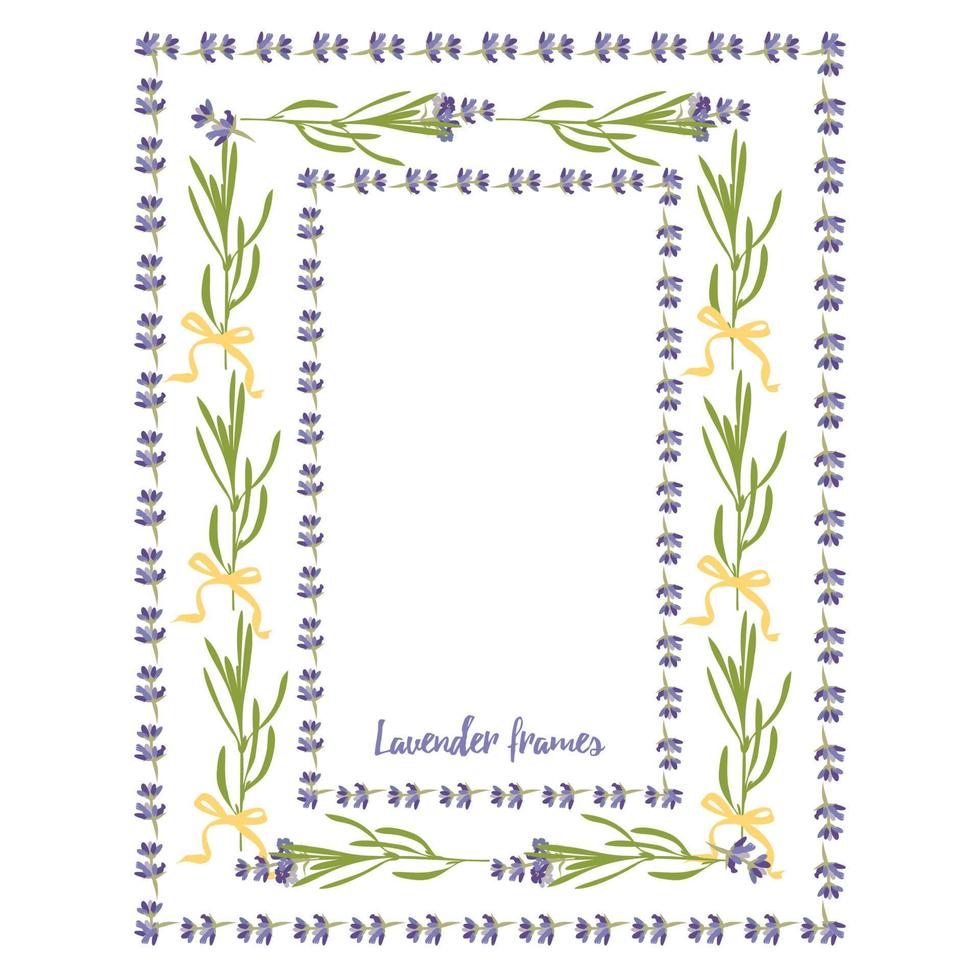 définir le modèle de beaux cadres floraux lavande violette dans un style aquarelle plat isolé sur fond blanc pour la conception décorative, carte de mariage, invitation, écorcheur de voyage. illustration botanique vecteur