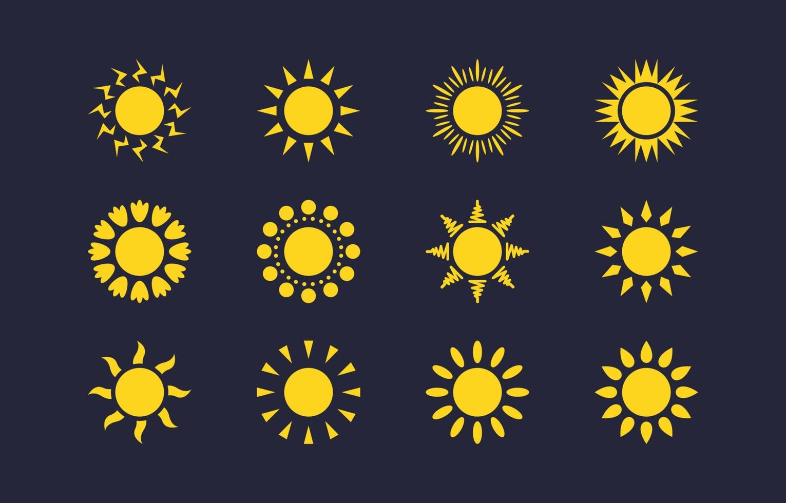 collection d'icônes de soleil plat d'été jaune vecteur