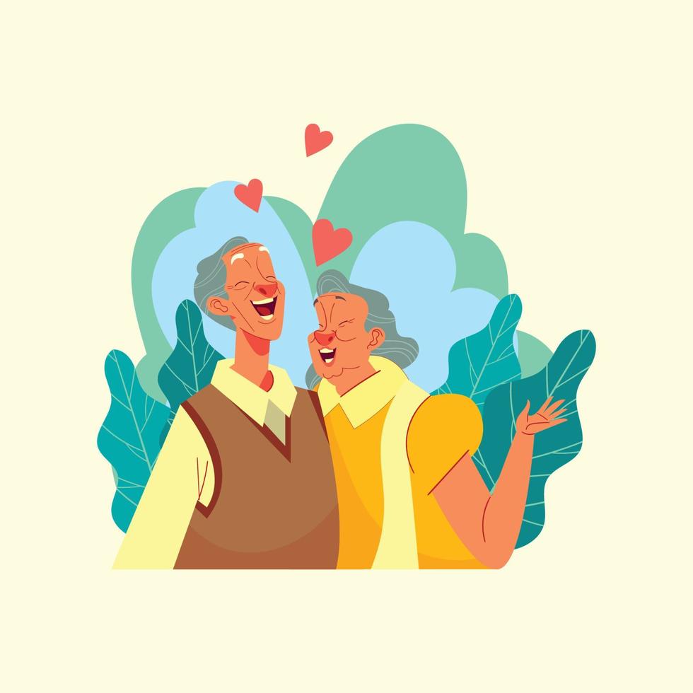 vieux couple romantique chantant ensemble vecteur