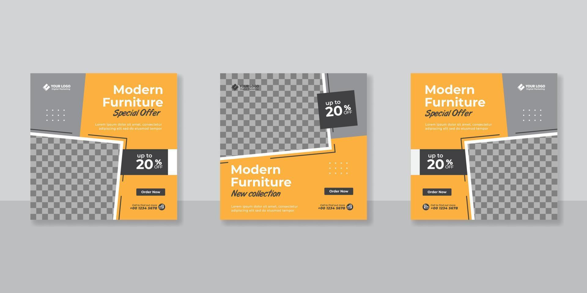 bannière de vente de meubles minimalistes pour le modèle de publication sur les médias sociaux vecteur