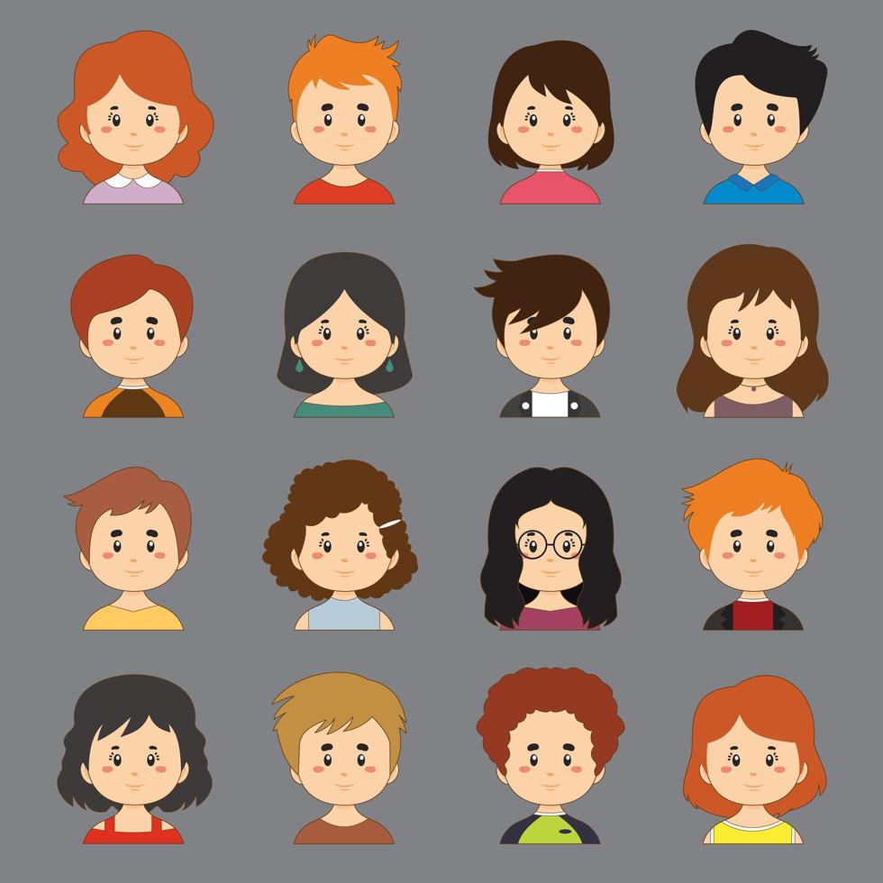un ensemble de collection colorée avec une grande variété d'avatars vecteur