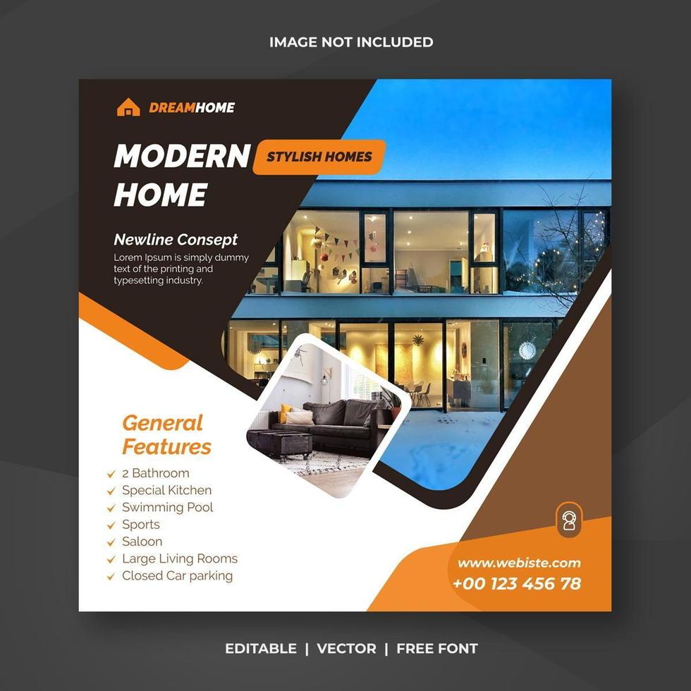 modèle de bannière sociale maison orange et noir immobilier vecteur