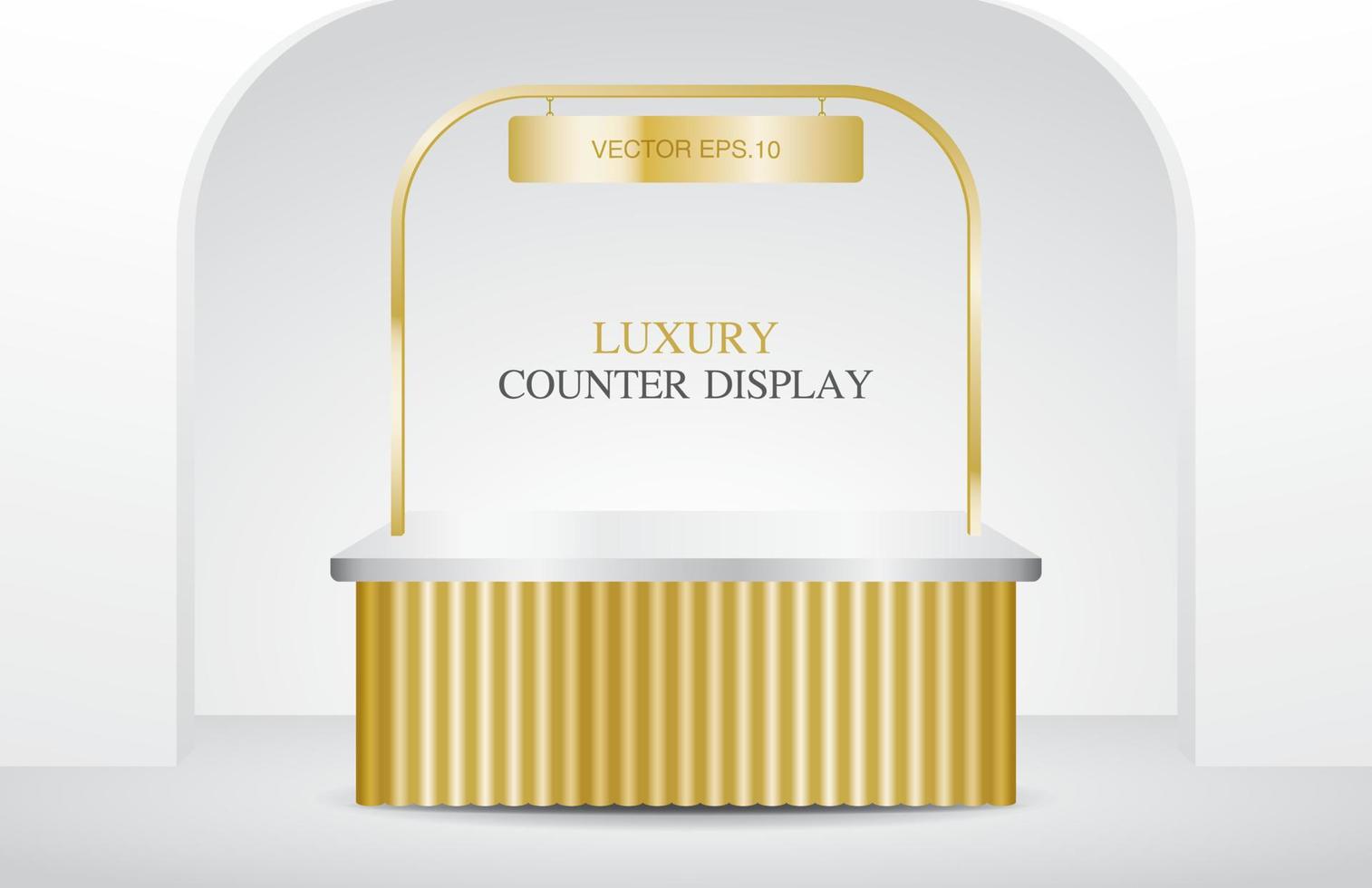 kiosque de comptoir de luxe en or brillant avec signe suspendu vecteur d'illustration 3d pour mettre votre objet