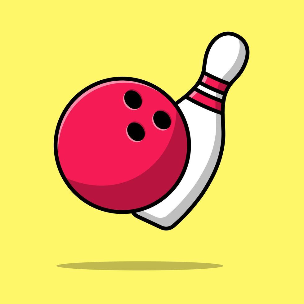 boule de bowling avec illustration d'icône de vecteur de dessin animé de quilles de bowling. concept de dessin animé plat