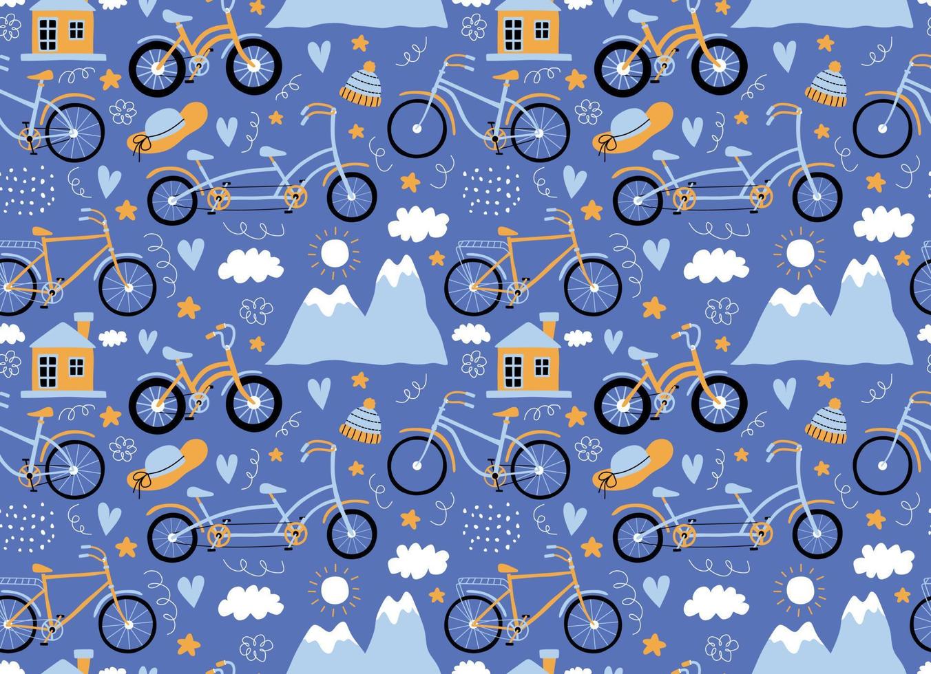hipster doodles motif transparent coloré avec dessin de vélo vecteur
