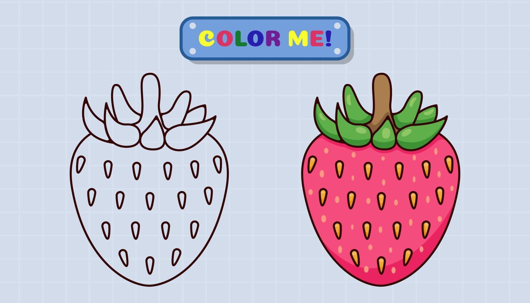 La page du livre de coloriage aux fraises comprend des croquis et des échantillons de couleurs pour les enfants et l'éducation préscolaire. illustration de style dessin animé vecteur