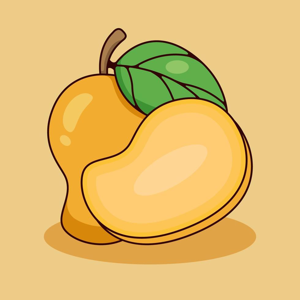 ensemble de mangue et mangue en tranches avec illustration de style dessin animé vecteur