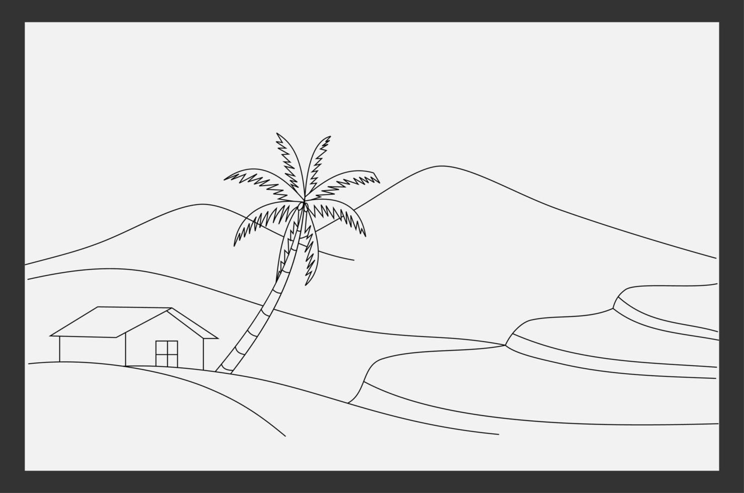 montagne et maison. illustration vectorielle noir et blanc pour livre de coloriage vecteur