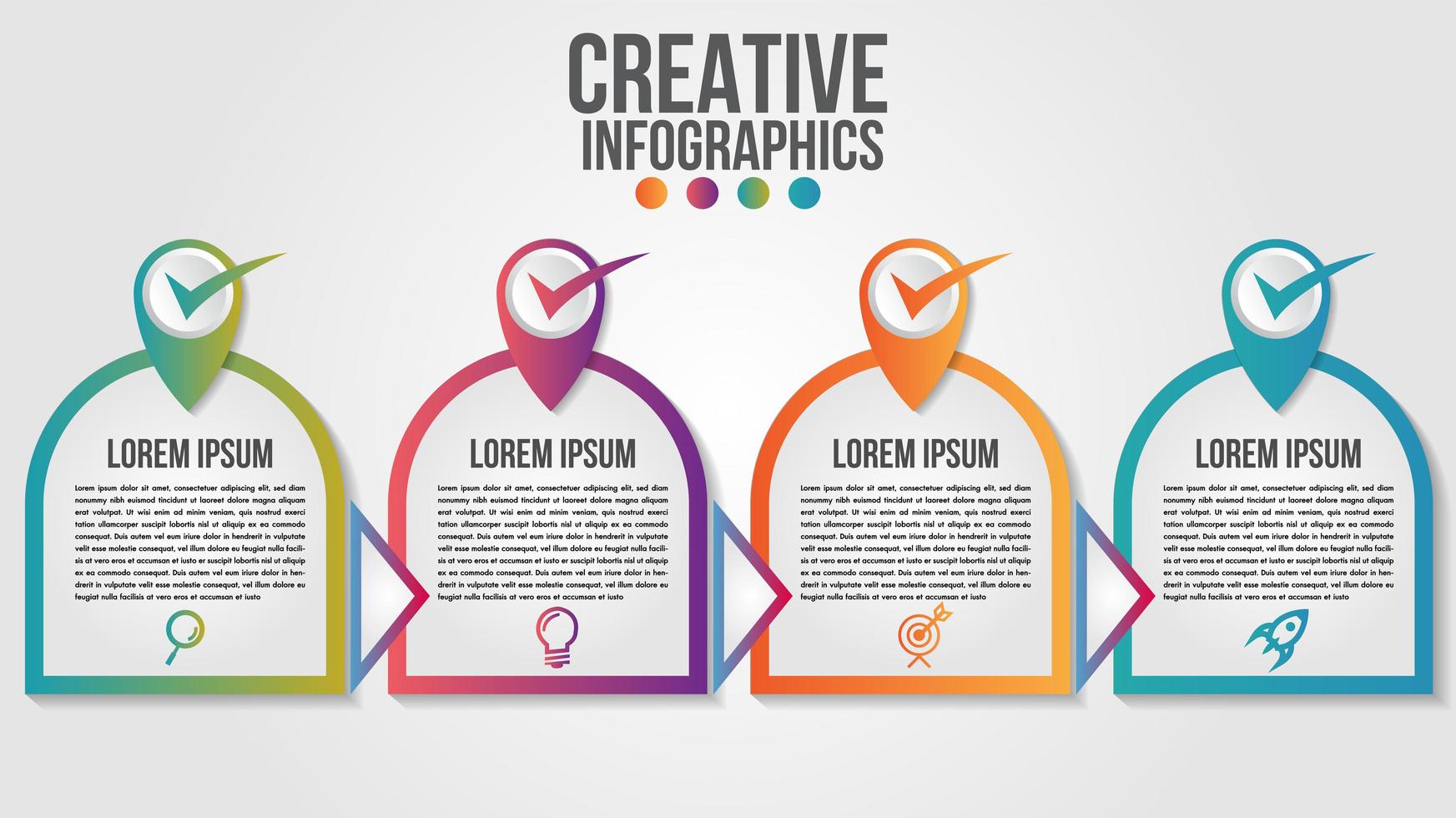 Conception de chronologie infographique moderne en forme arrondie en 4 étapes vecteur