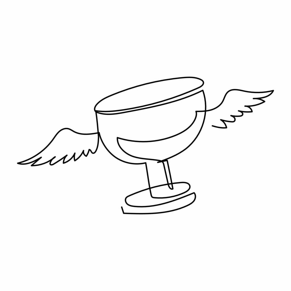 une seule ligne dessinant une coupe de trophée volante avec des ailes. victoire et triomphe de la personne, félicitations pour la réception du trophée. récompense du championnat. illustration vectorielle graphique de conception de dessin en ligne continue vecteur