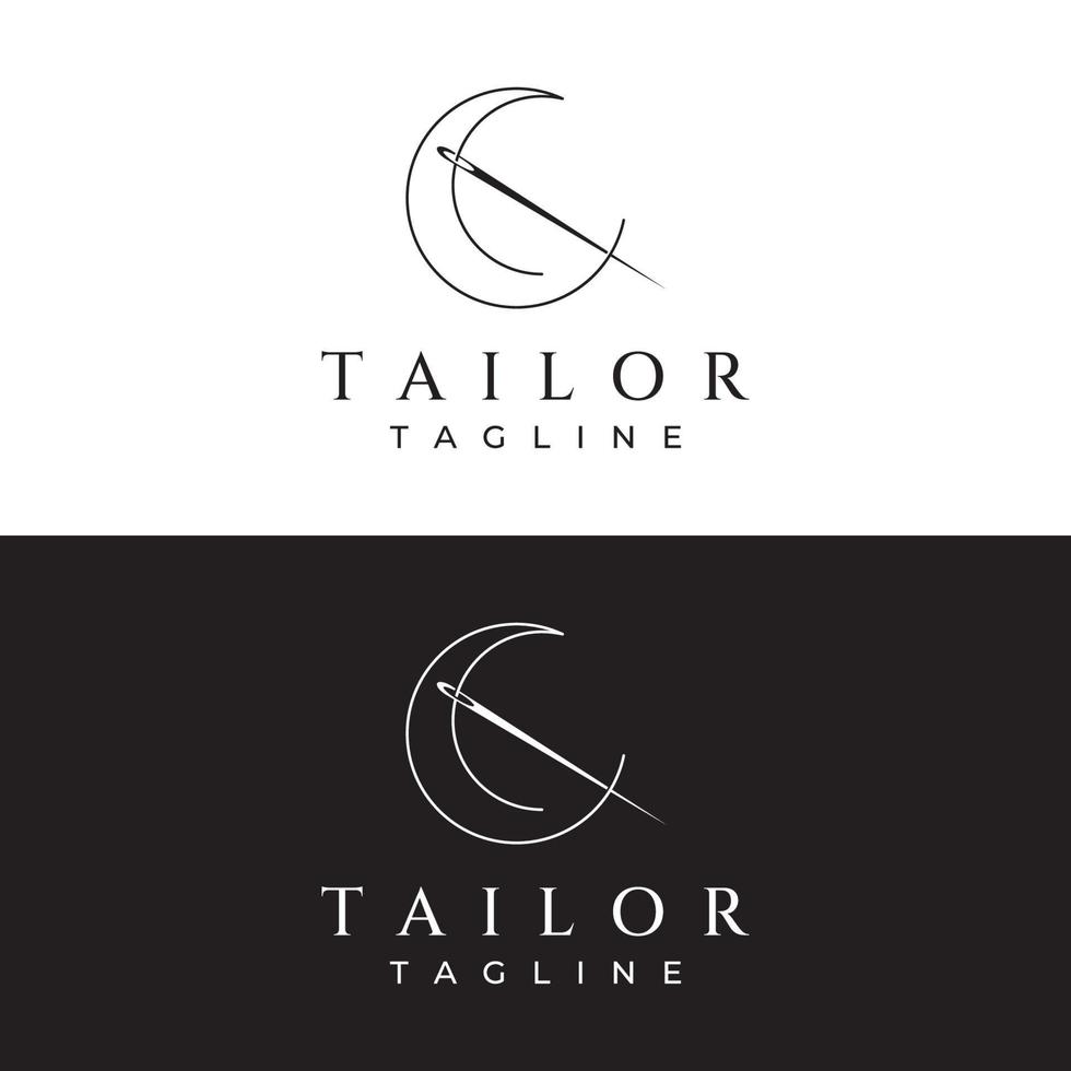 logo de silhouette sur mesure avec marquages d'aiguille, de fil, de benik et de machine à coudre. création de logos pour les tailleurs, la mode, les boutiques et autres entreprises de vêtements. avec la conception d'illustration vectorielle. vecteur