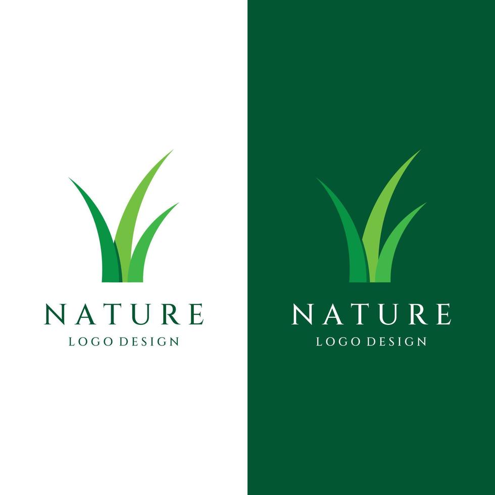 logo d'élément d'herbe verte naturelle, de prairie et d'herbe tondue dans le modèle de conception de logo vectoriel de printemps.