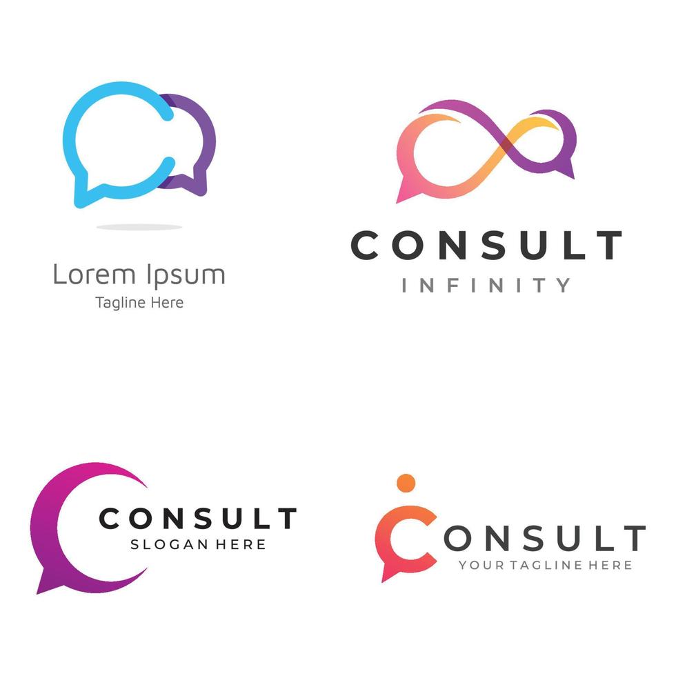 logo de consultation avec signe de chat à bulles, consultation à l'infini, consultation avec les gens. en utilisant une édition d'illustration facile et simple. vecteur