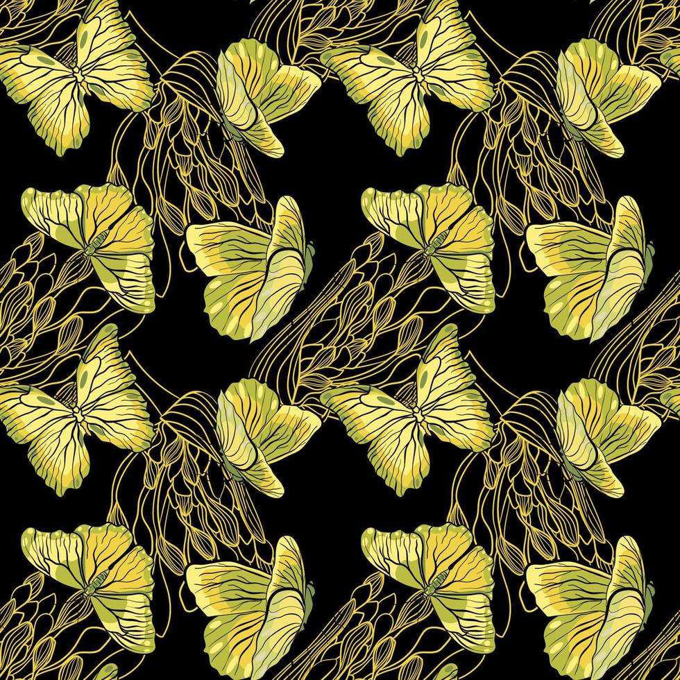 motif floral sans couture avec fleurs d'agapanthe et papillons jaunes vecteur