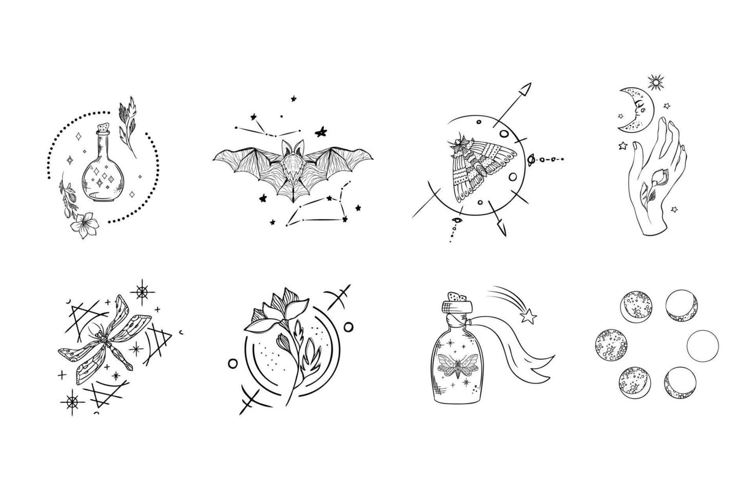 ensemble d'illustrations vectorielles de composition mystique avec des éléments magiques. vecteur