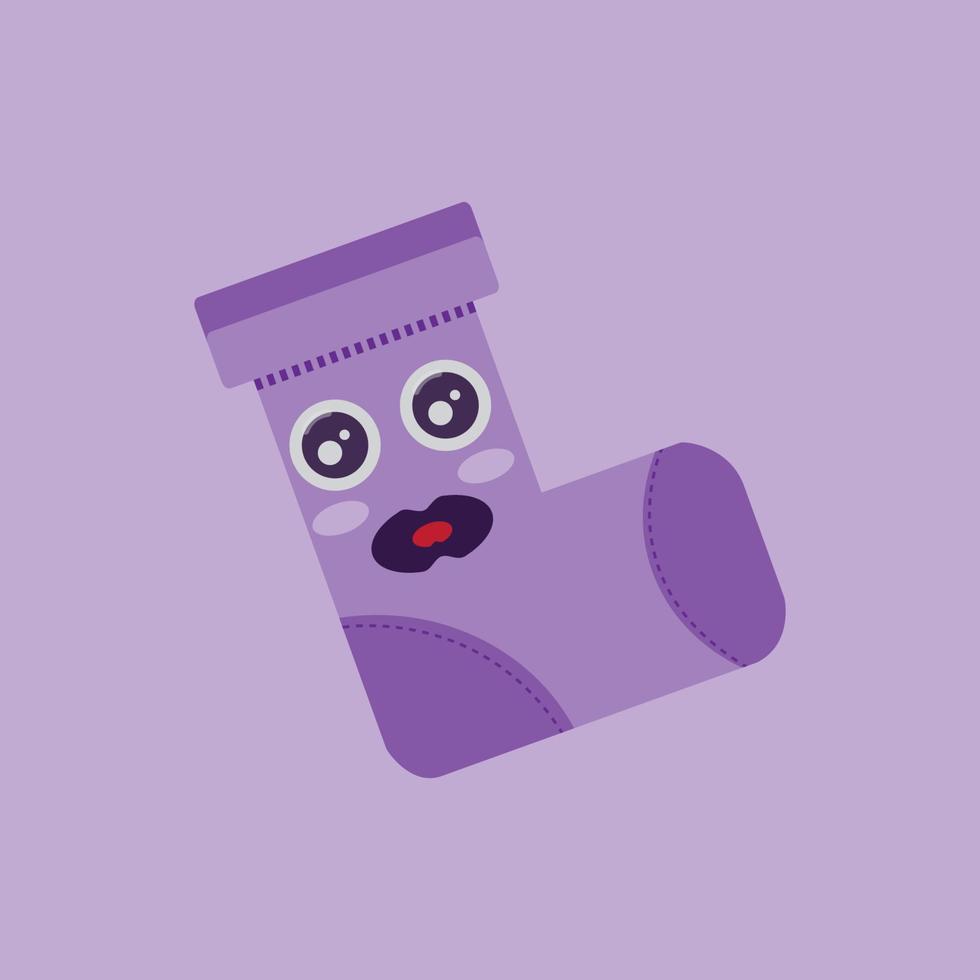 joli personnage de chaussettes violettes sur fond violet vecteur