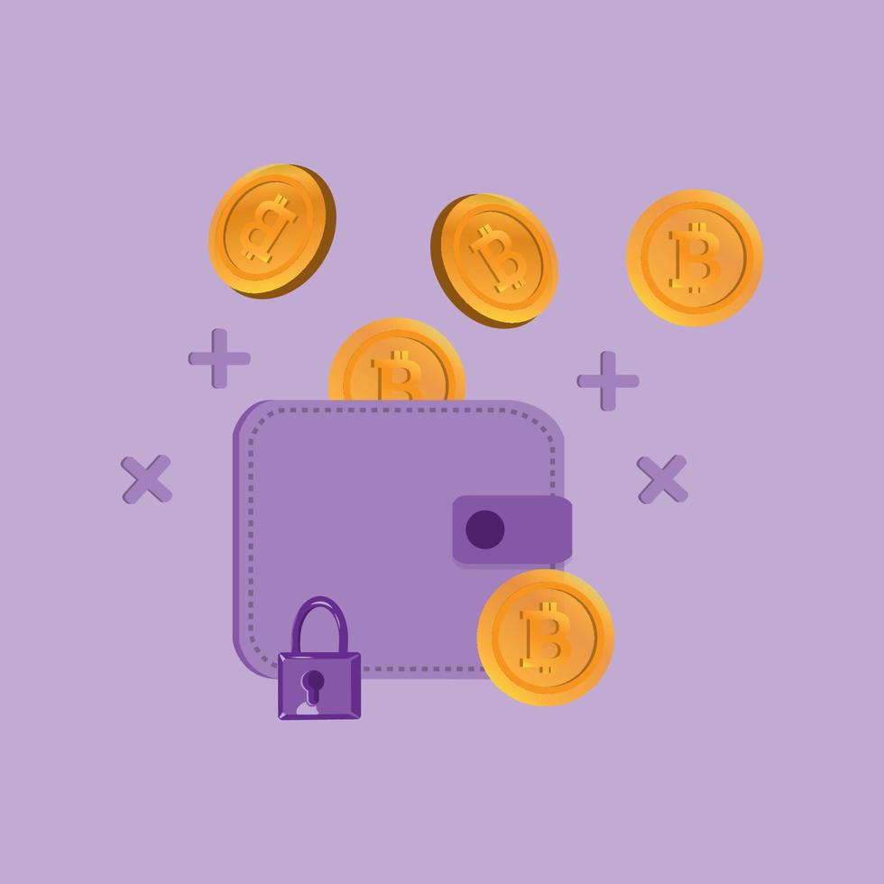 portefeuille vectoriel pour économiser de l'argent et crypto avec cadenas pour la sécurité